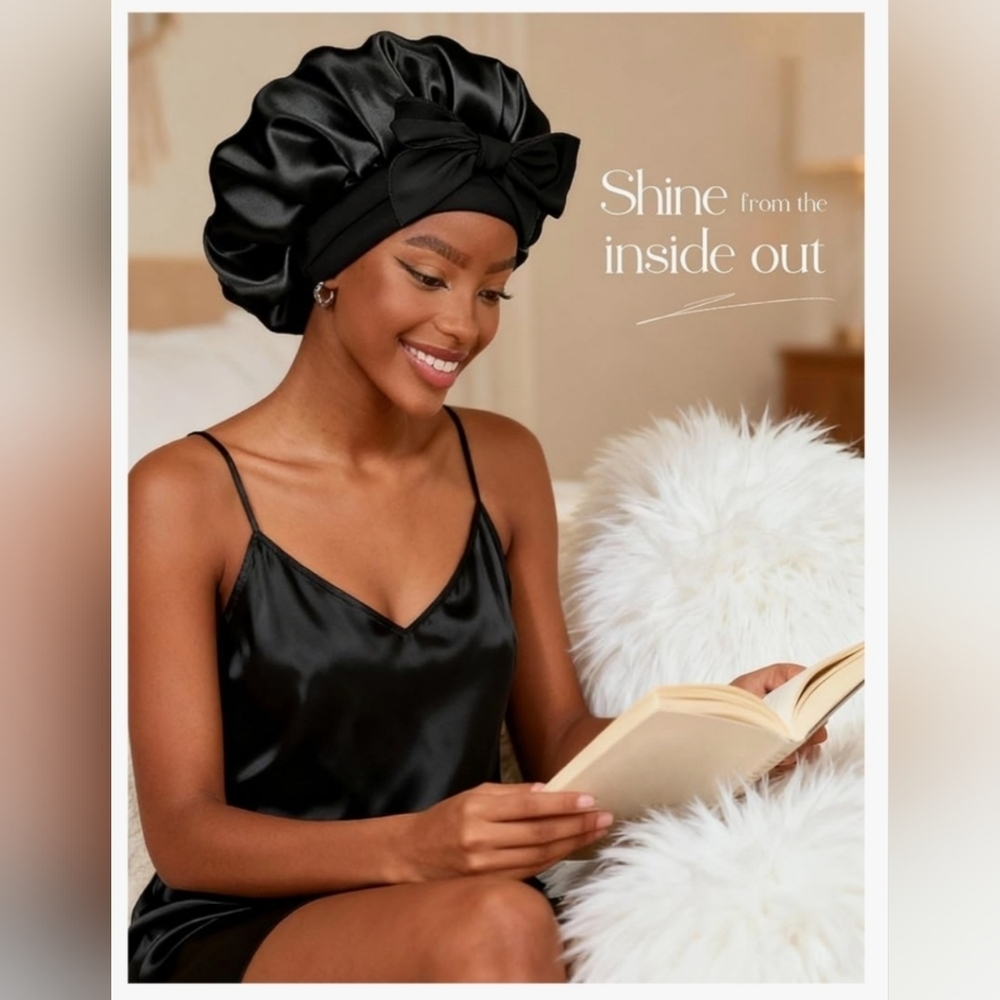 Yanibest Black Satin Hair Bonnet (NWOT)